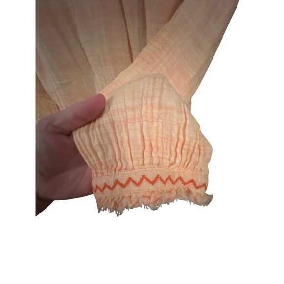 Sundance Womens Peach Peasant Blouse M Long Sleeve Boho‎ Top 100% Cotton - Picture 5 of 5